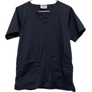 Landau Classic Scrub Top Womens Navy Blue Medium Shirt Pockets